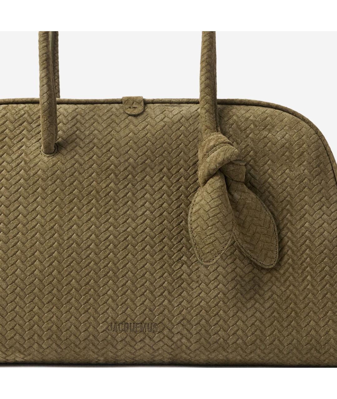 JACQUEMUS Хаки кожаная сумка тоут, фото 4