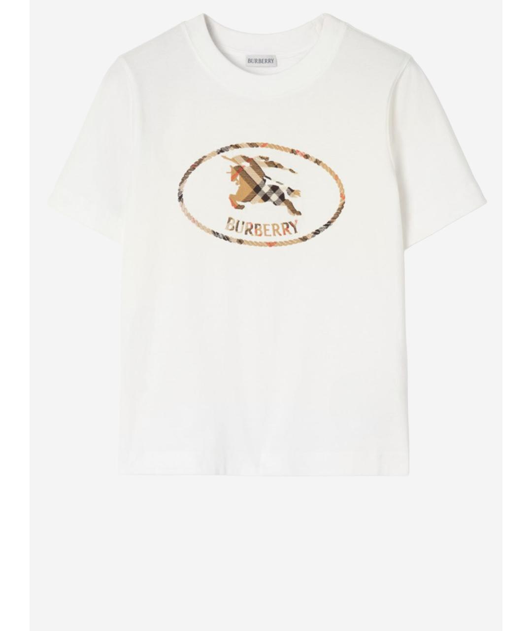 BURBERRY Белая хлопковая футболка, фото 4