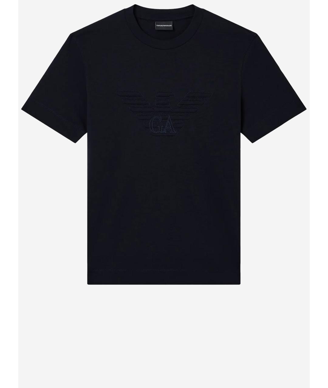 EMPORIO ARMANI Темно-синяя хлопковая футболка, фото 4