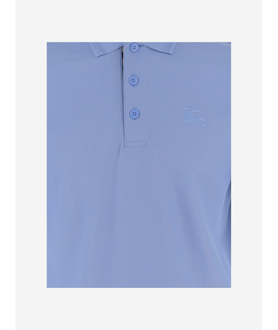 BURBERRY Голубое хлопковое поло с коротким рукавом, фото 3