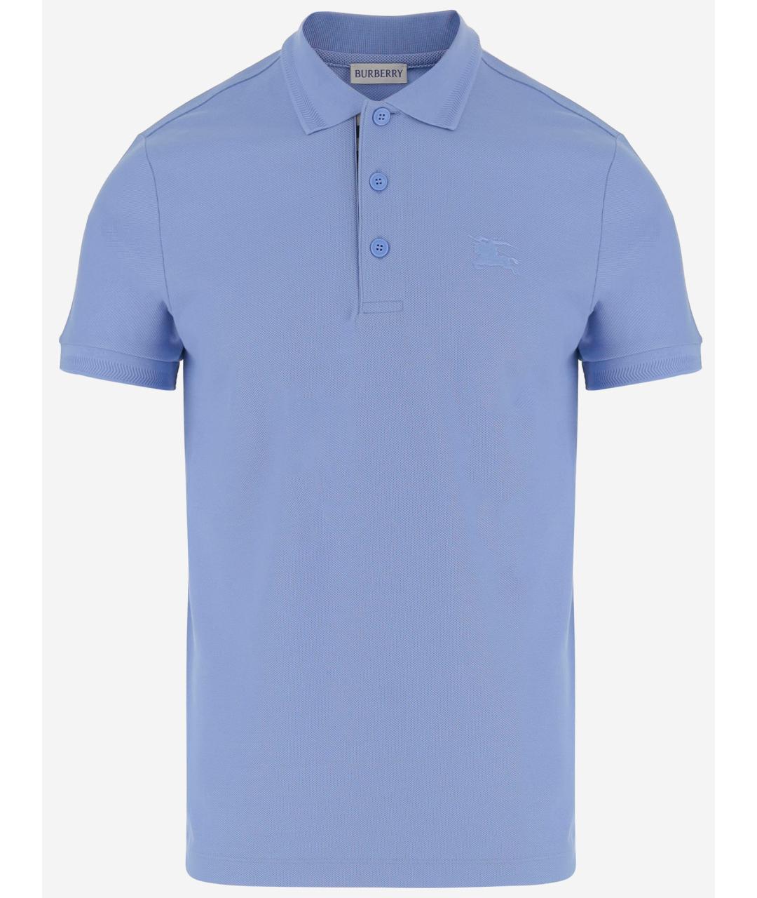 BURBERRY Голубое хлопковое поло с коротким рукавом, фото 4