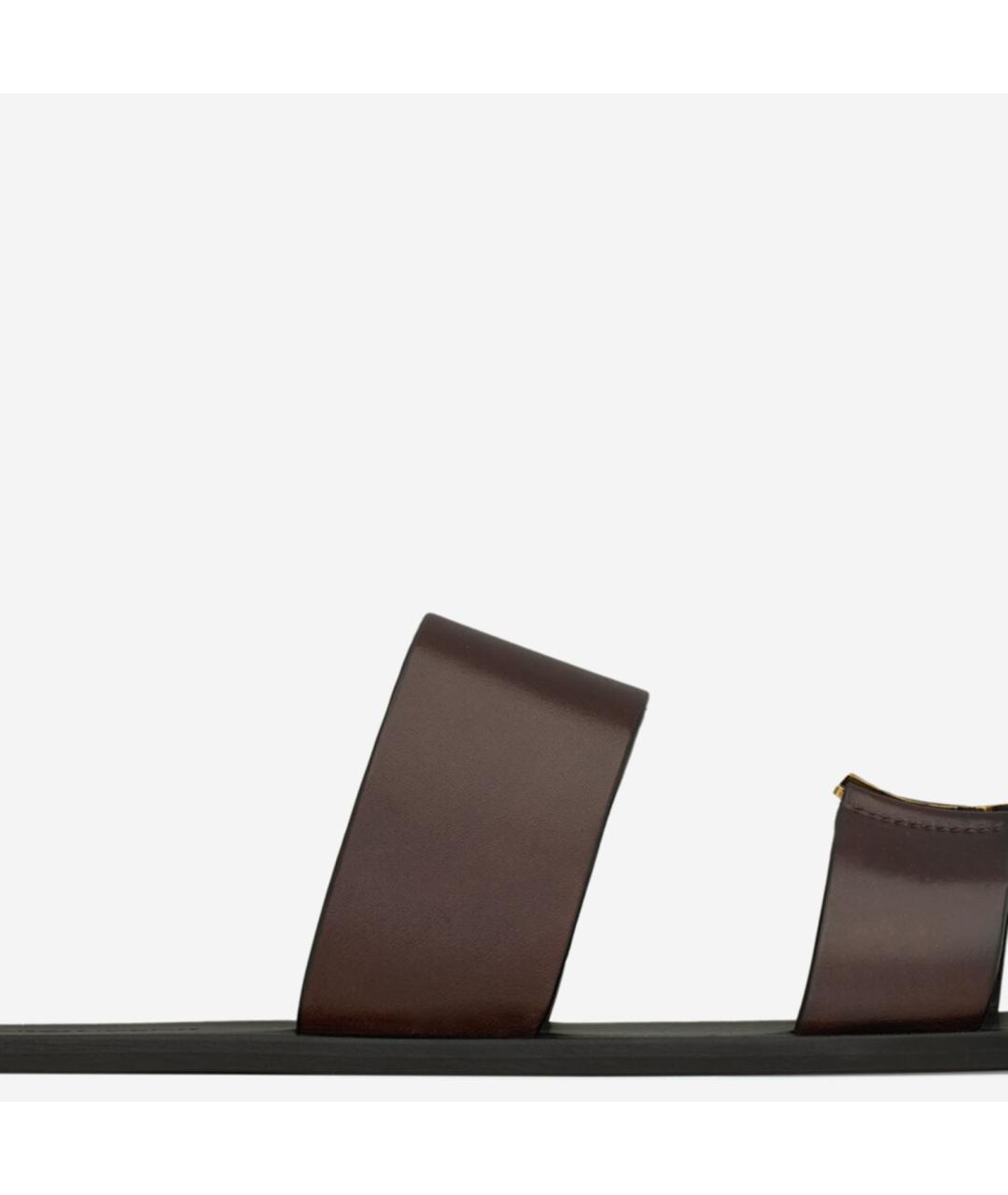 SAINT LAURENT Коричневые кожаные шлепанцы, фото 4