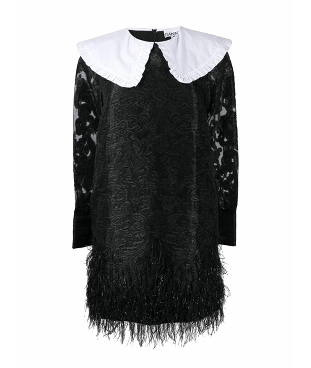 GANNI Черное кружевное коктейльное платье, фото 1