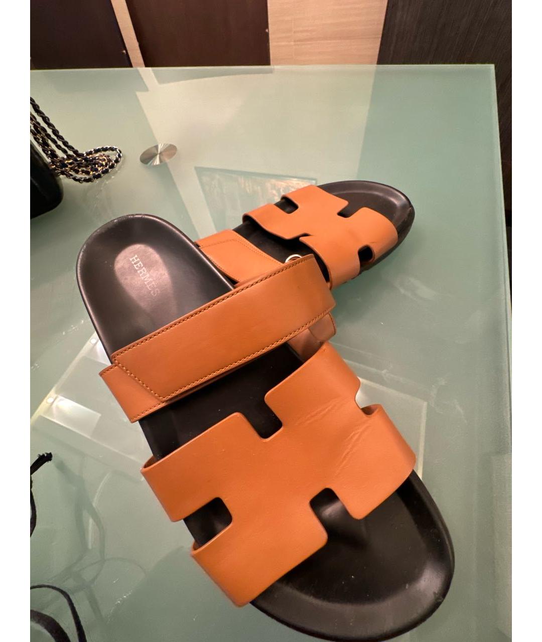 HERMES Коричневые кожаные сандалии, фото 4