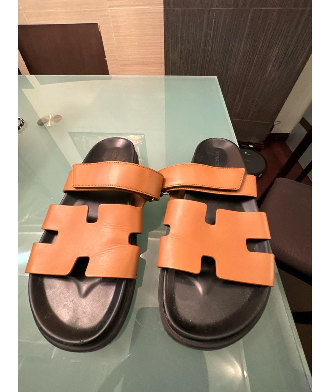 HERMES Коричневые кожаные сандалии, фото 2