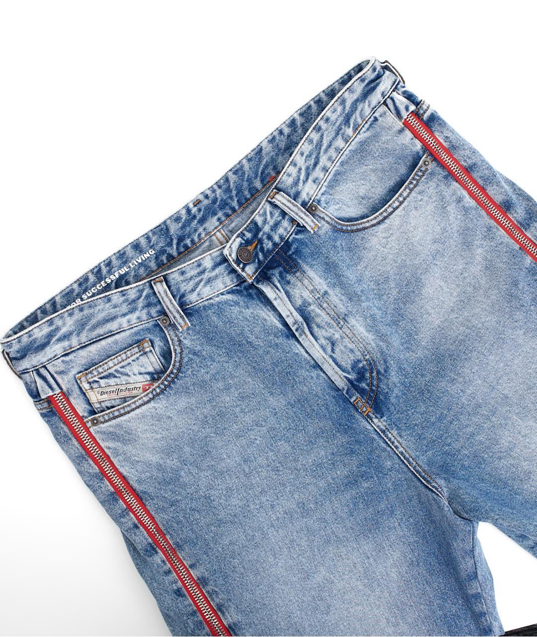 DIESEL Голубые хлопковые прямые джинсы, фото 3