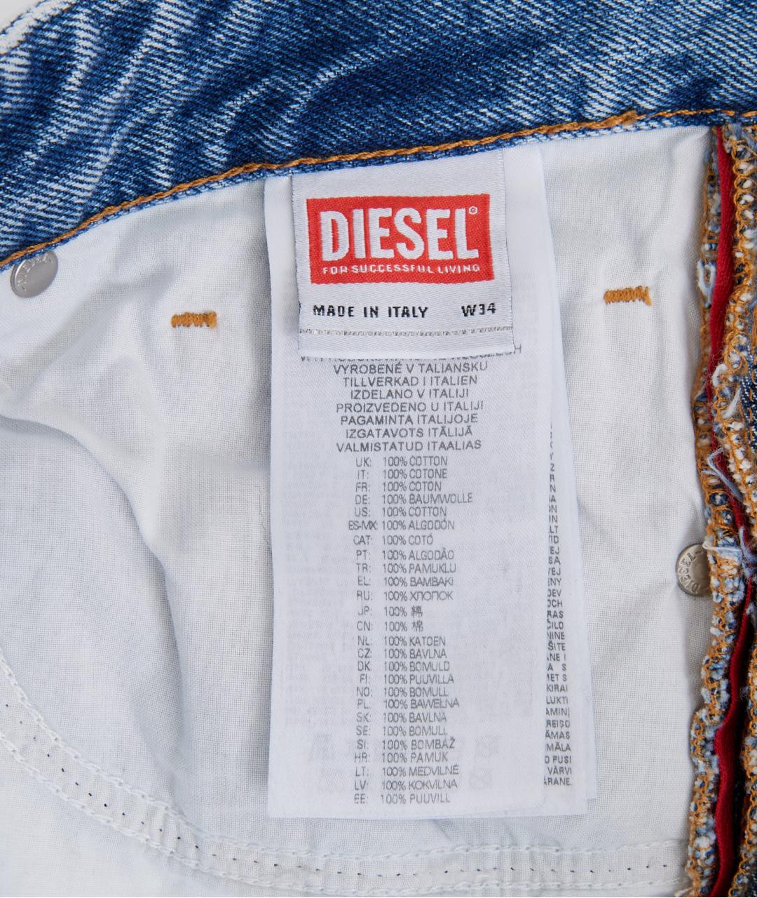 DIESEL Голубые хлопковые прямые джинсы, фото 6