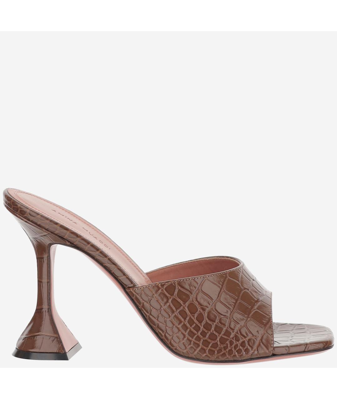 Amina Muaddi Коричневые кожаные мюли, фото 5