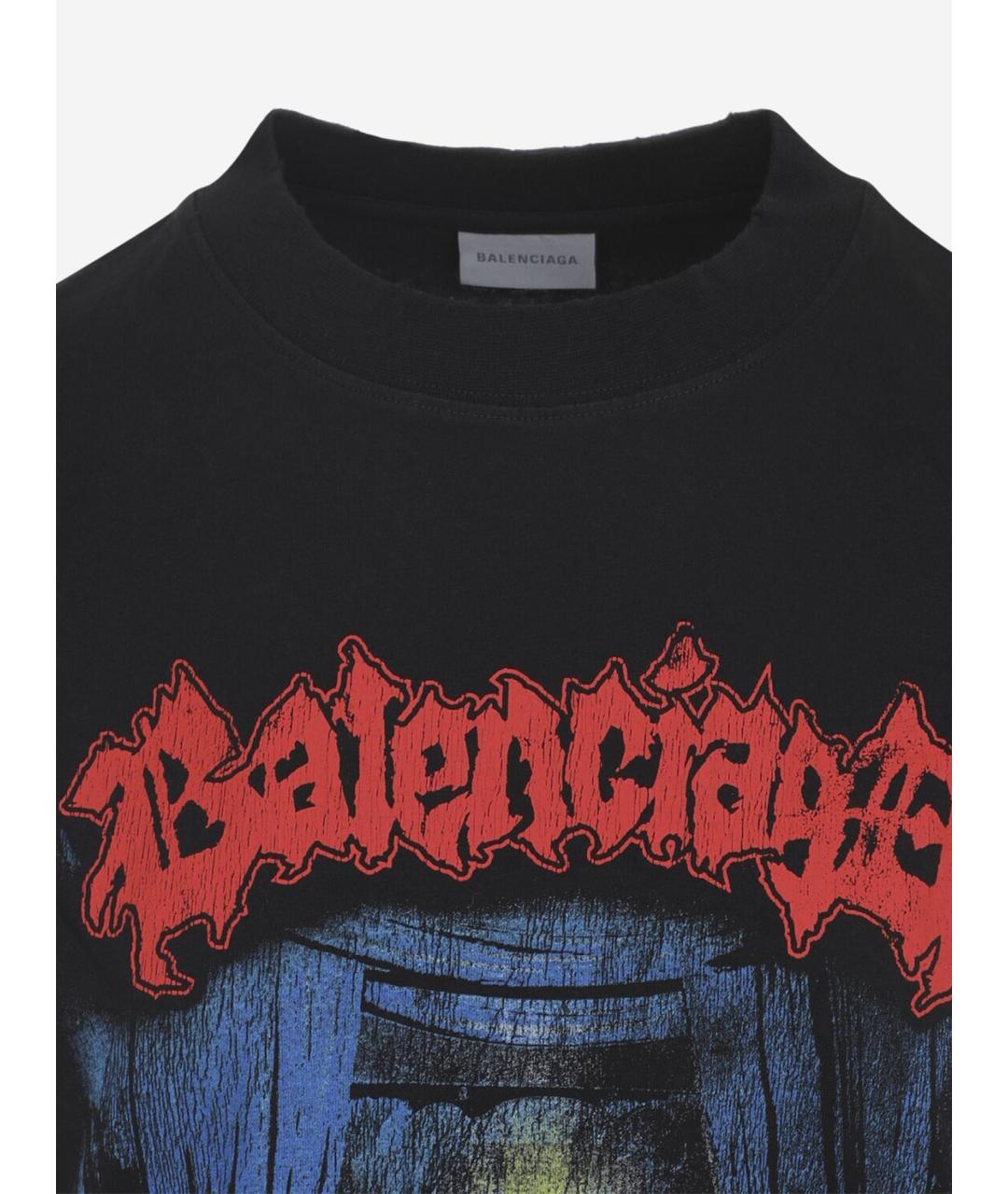 BALENCIAGA Черная хлопковая футболка, фото 3