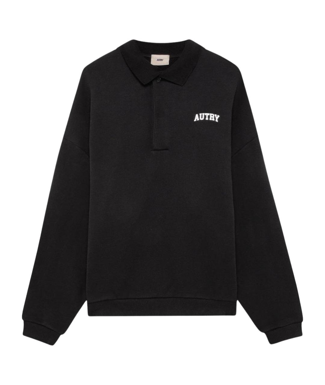 AUTRY Черное хлопковое поло с длинным рукавом, фото 1