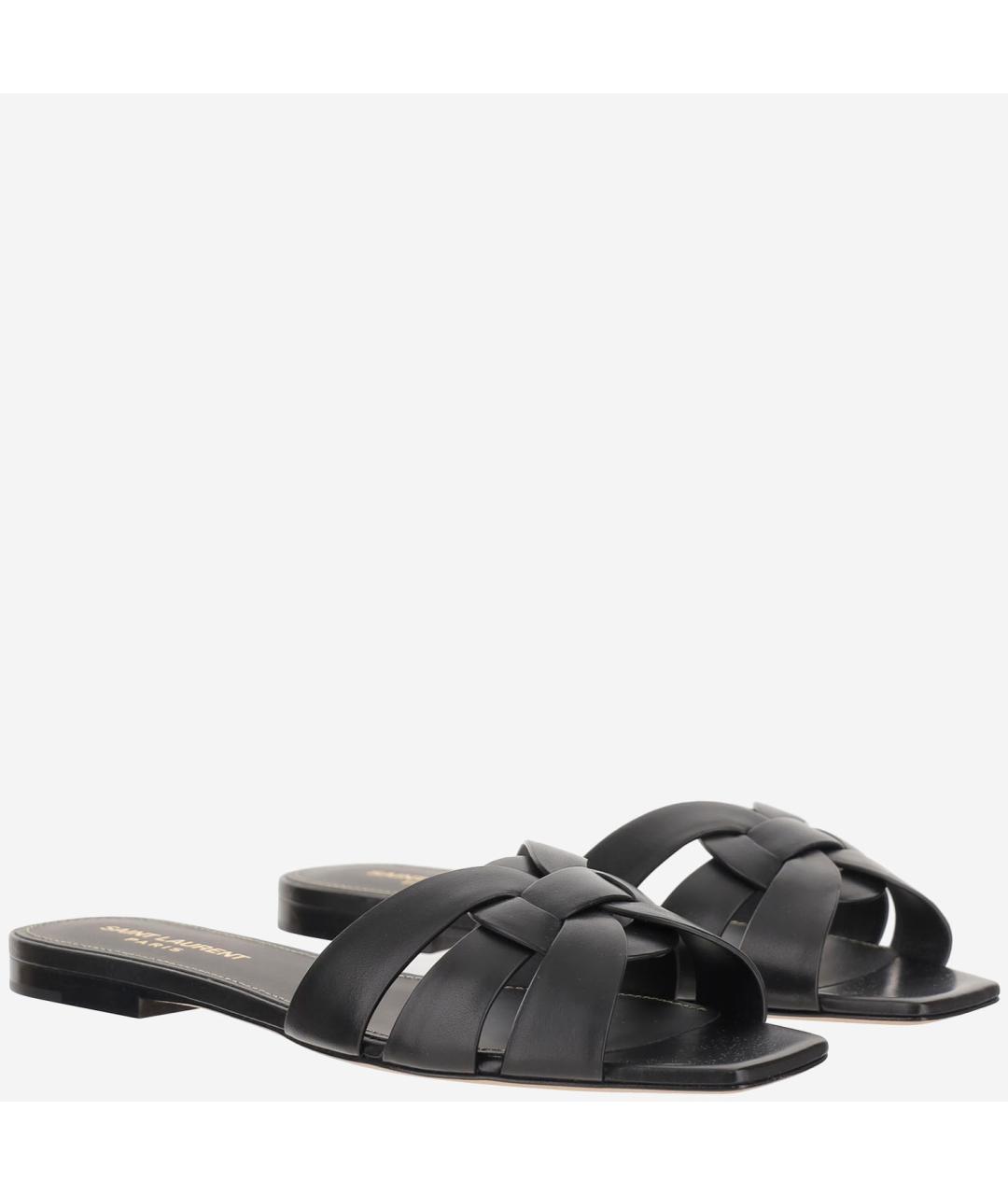 SAINT LAURENT Черные кожаные шлепанцы, фото 3