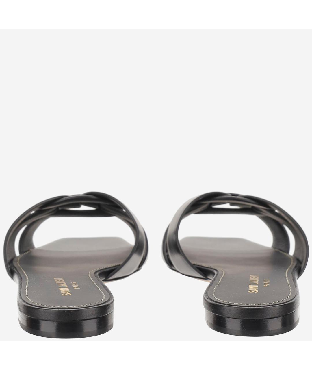 SAINT LAURENT Черные кожаные шлепанцы, фото 4