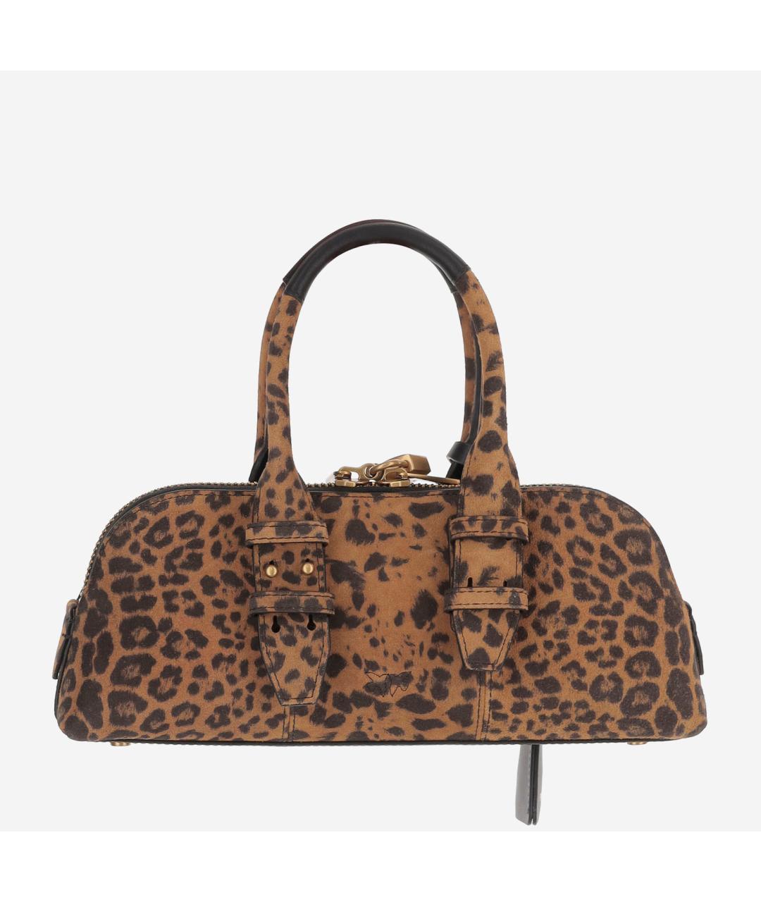 PINKO Коричневая кожаная сумка с короткими ручками, фото 3