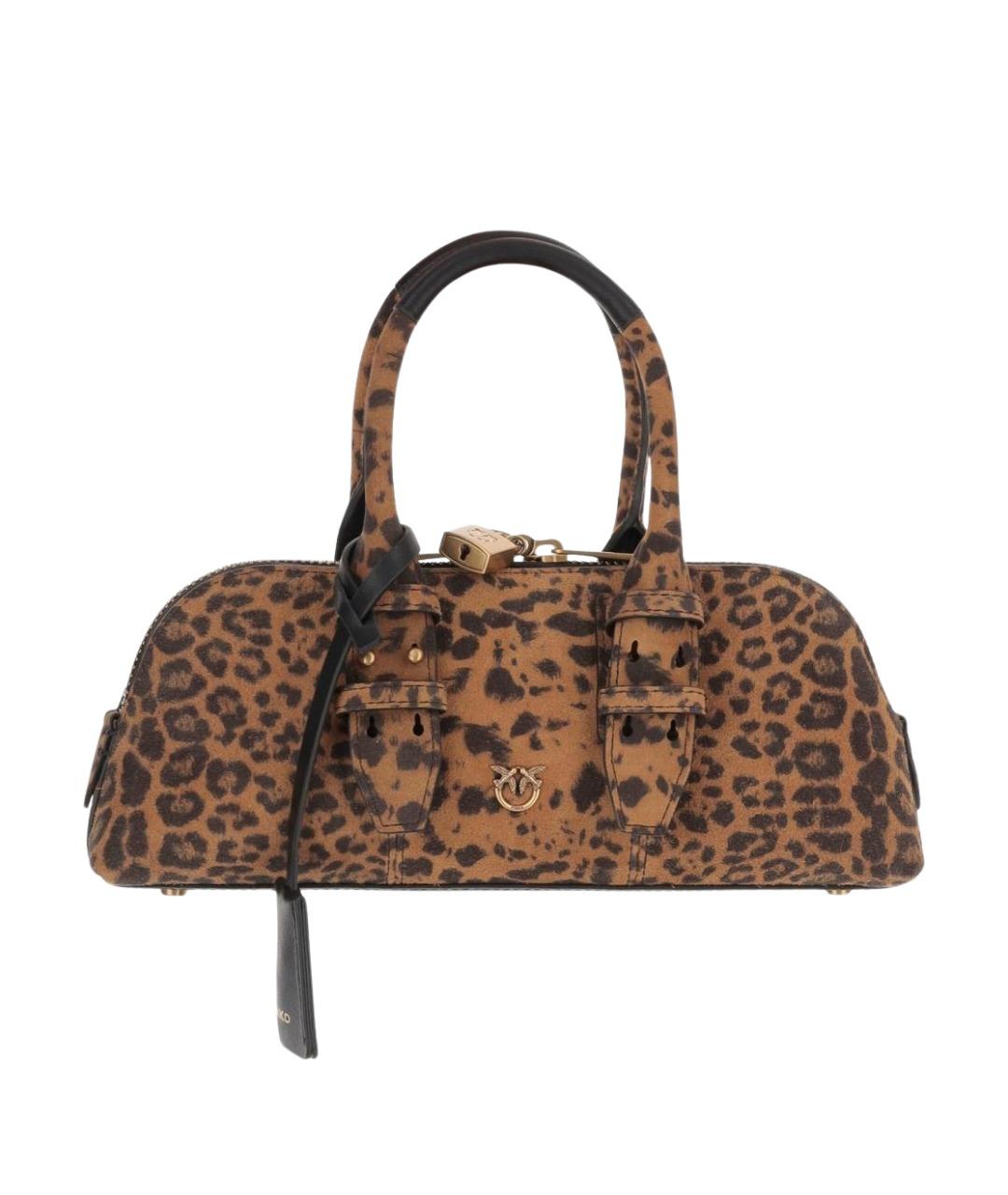 PINKO Коричневая кожаная сумка с короткими ручками, фото 1