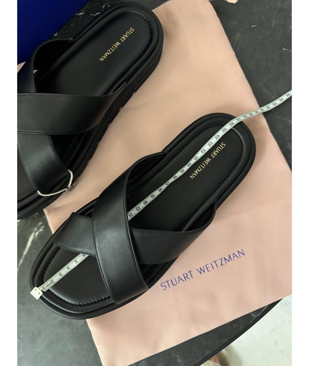 STUART WEITZMAN Черные кожаные шлепанцы, фото 4
