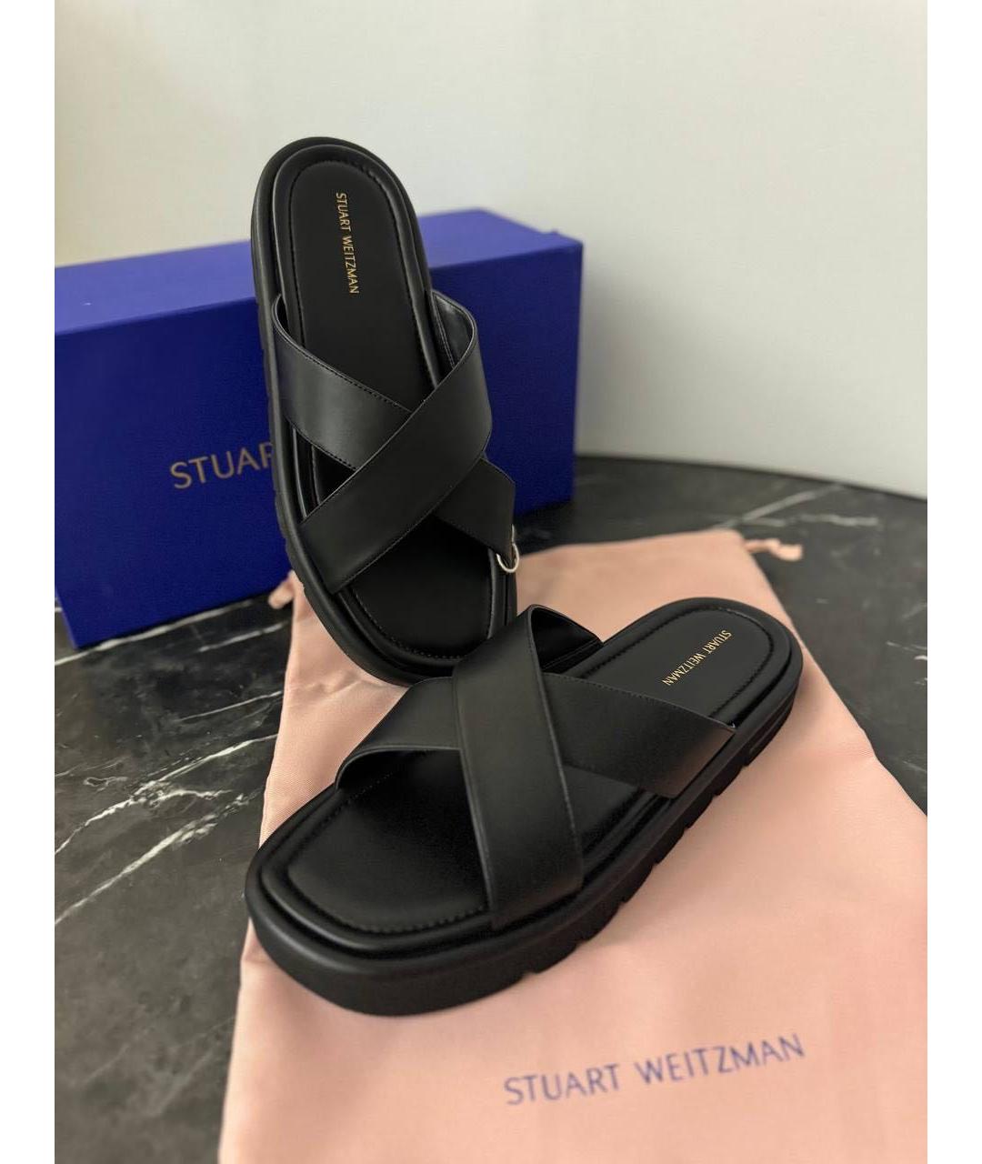 STUART WEITZMAN Черные кожаные шлепанцы, фото 2