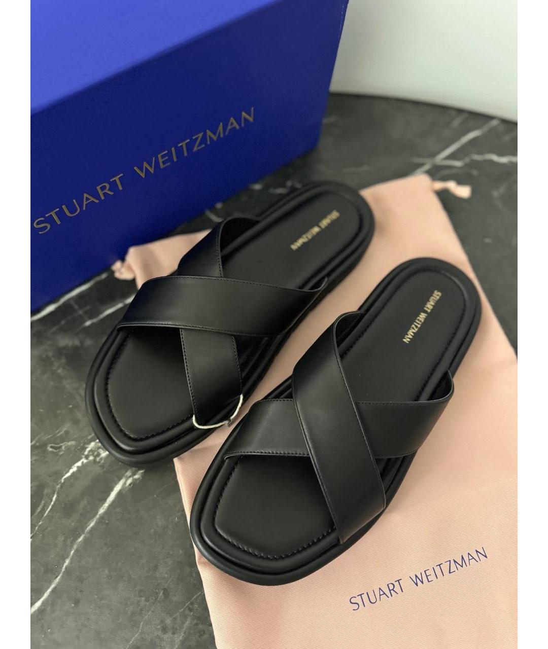 STUART WEITZMAN Черные кожаные шлепанцы, фото 3