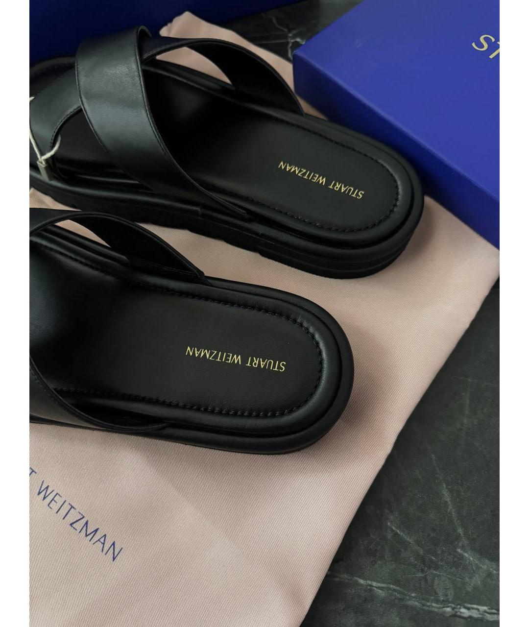 STUART WEITZMAN Черные кожаные шлепанцы, фото 5