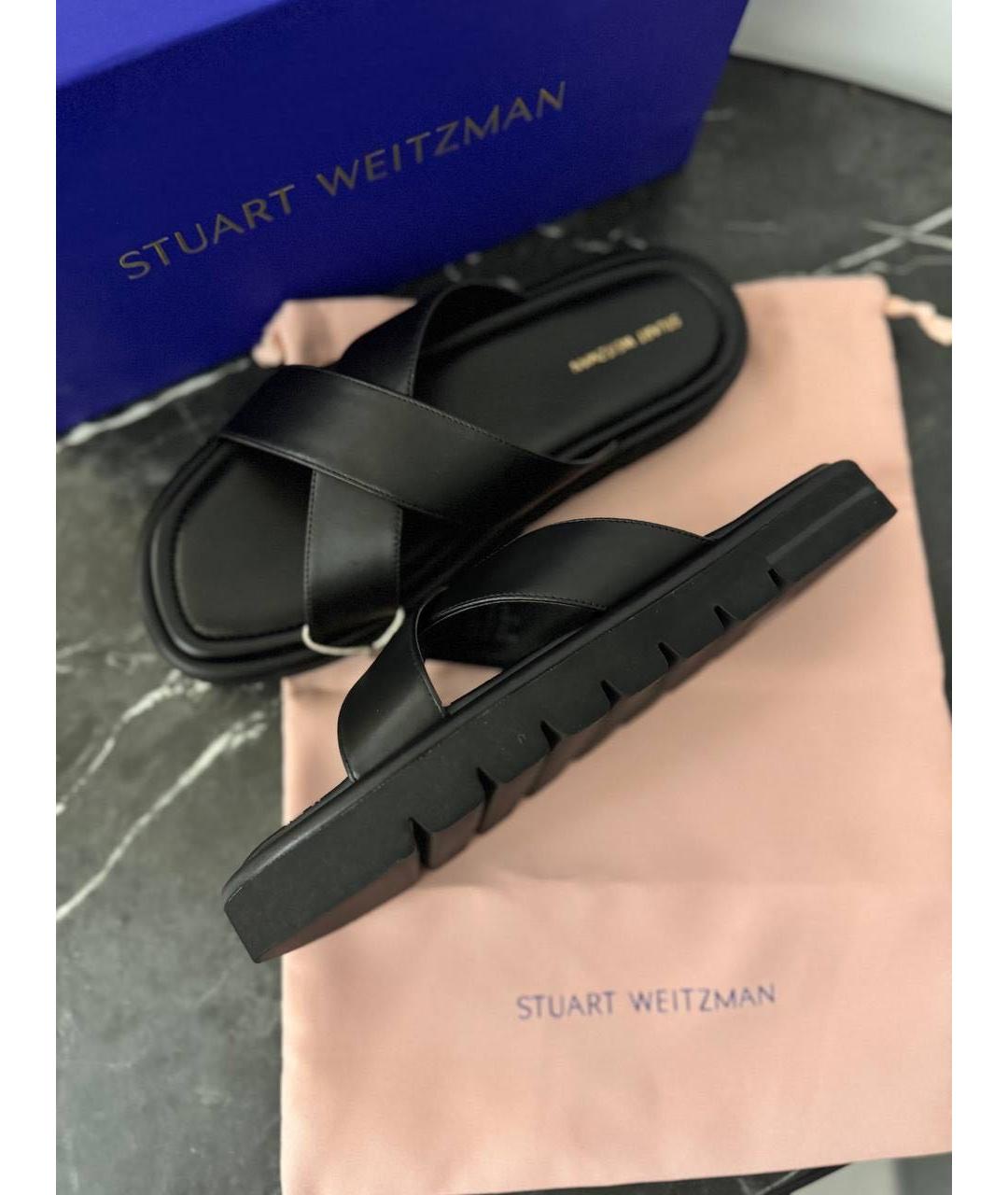 STUART WEITZMAN Черные кожаные шлепанцы, фото 6