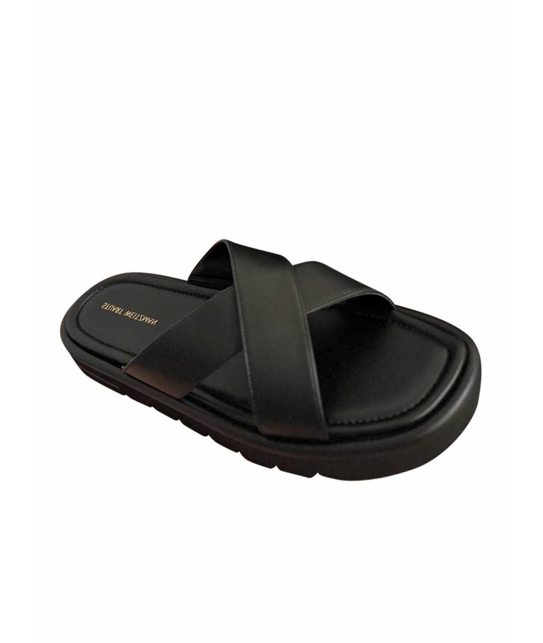 STUART WEITZMAN Черные кожаные шлепанцы, фото 1