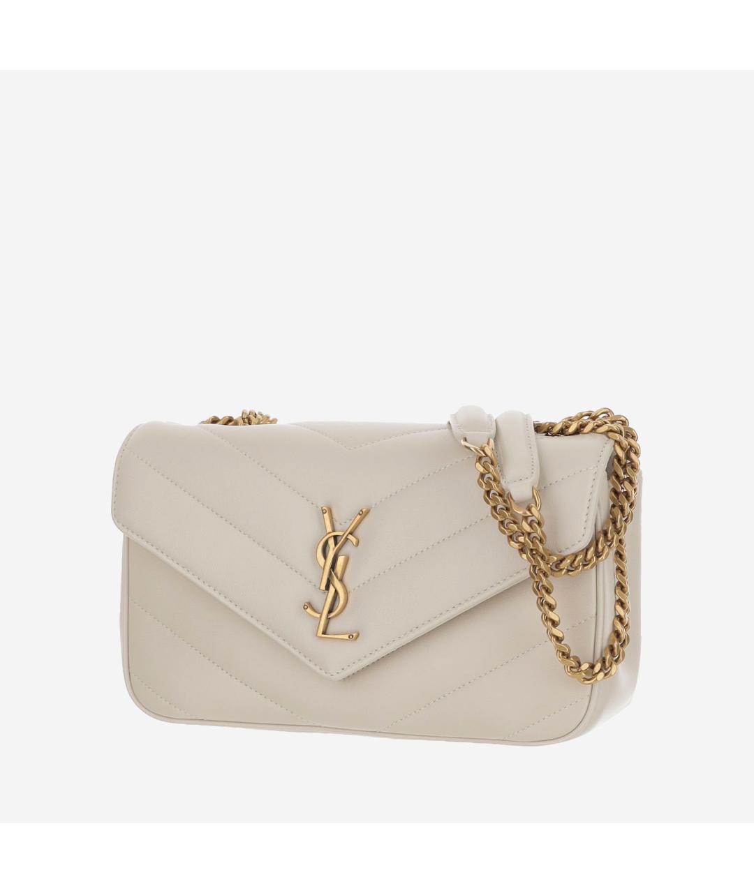 SAINT LAURENT Белая кожаная сумка через плечо, фото 2