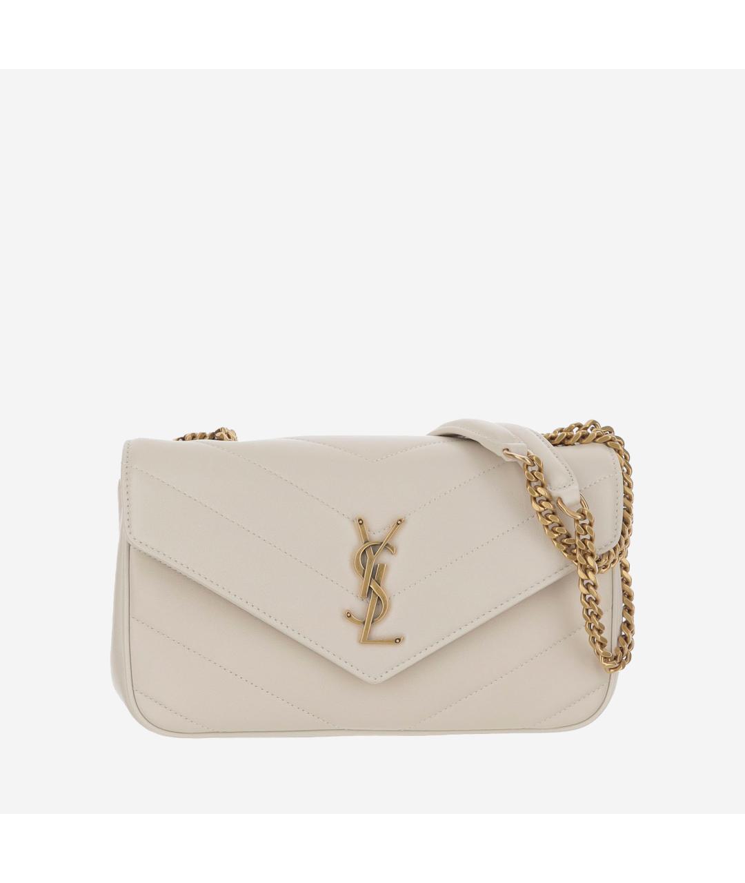 SAINT LAURENT Белая кожаная сумка через плечо, фото 5