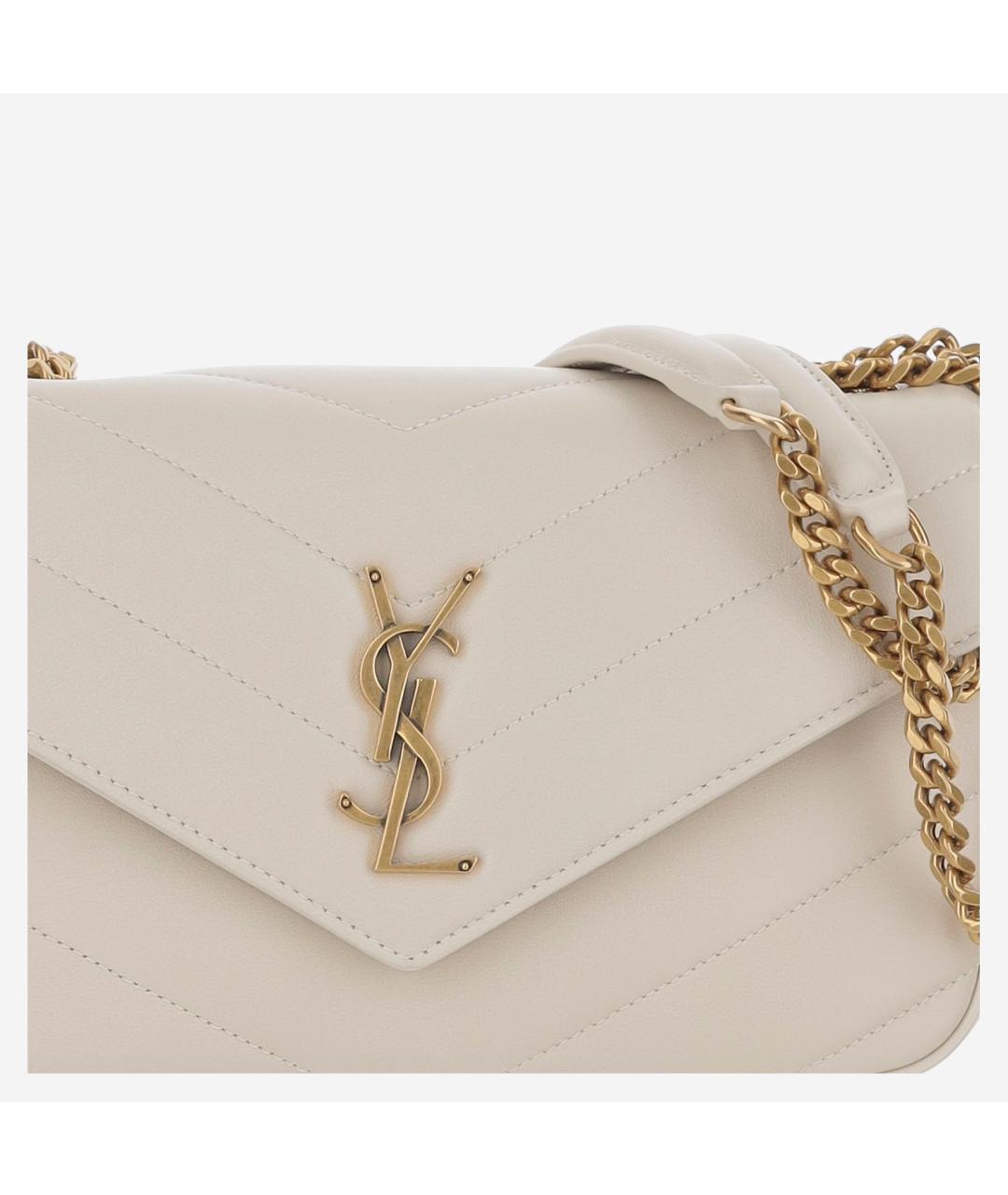 SAINT LAURENT Белая кожаная сумка через плечо, фото 4