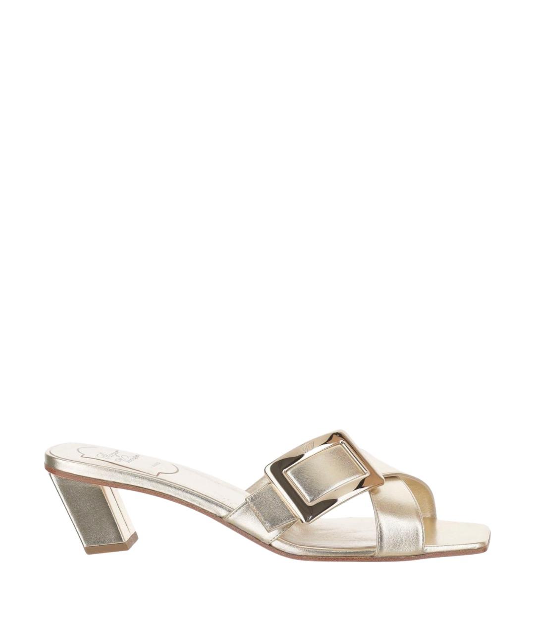 ROGER VIVIER Золотые кожаные босоножки, фото 1