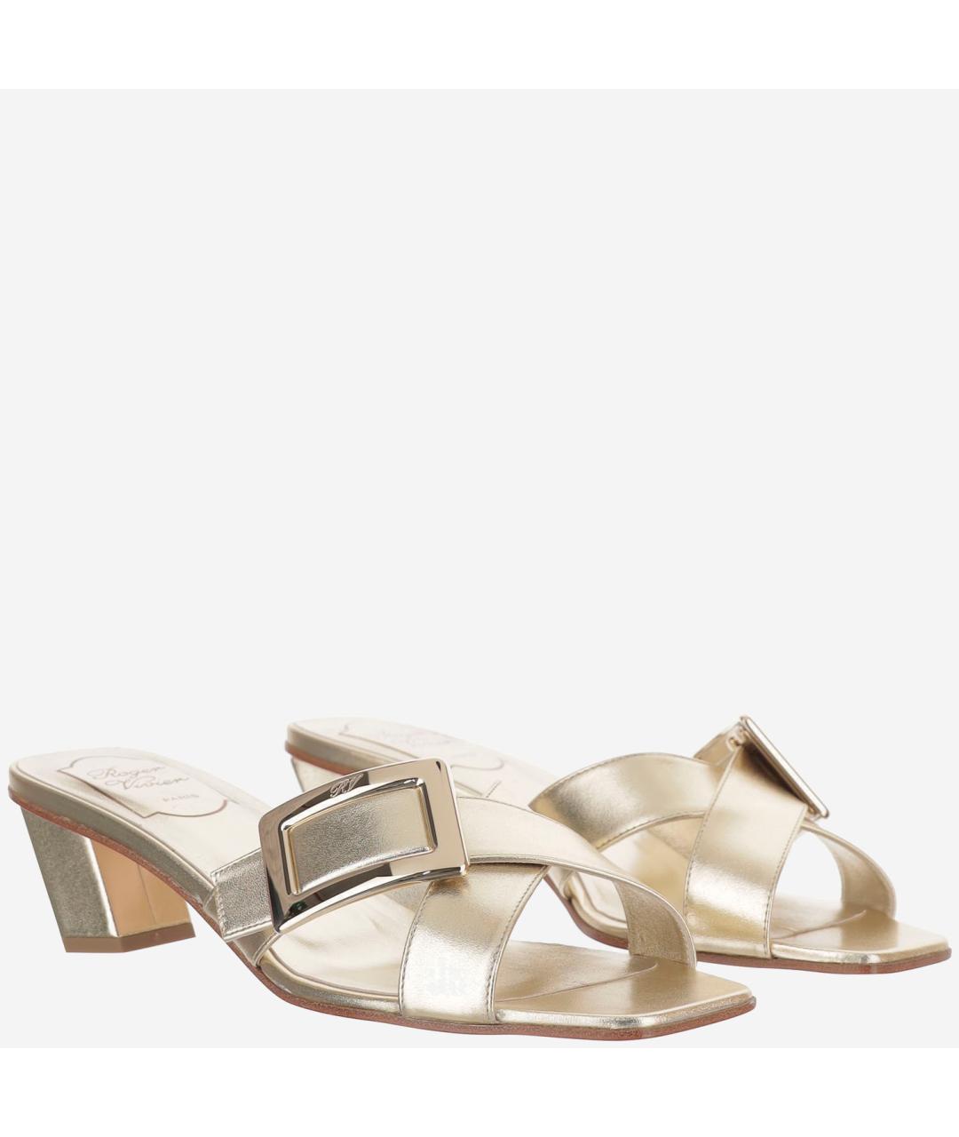 ROGER VIVIER Золотые кожаные босоножки, фото 2