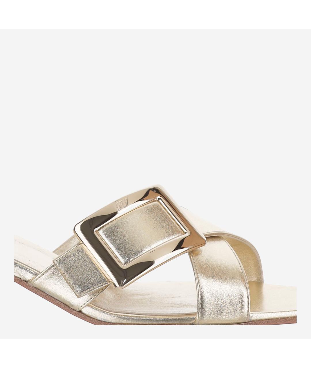 ROGER VIVIER Золотые кожаные босоножки, фото 4