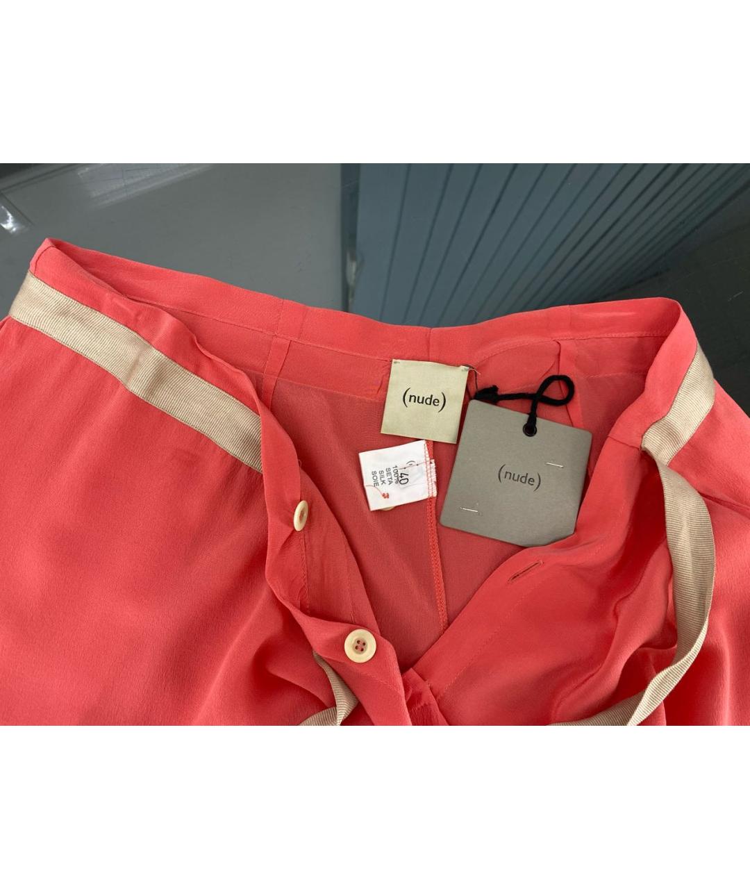 NUDE Коралловые шелковые прямые брюки, фото 3