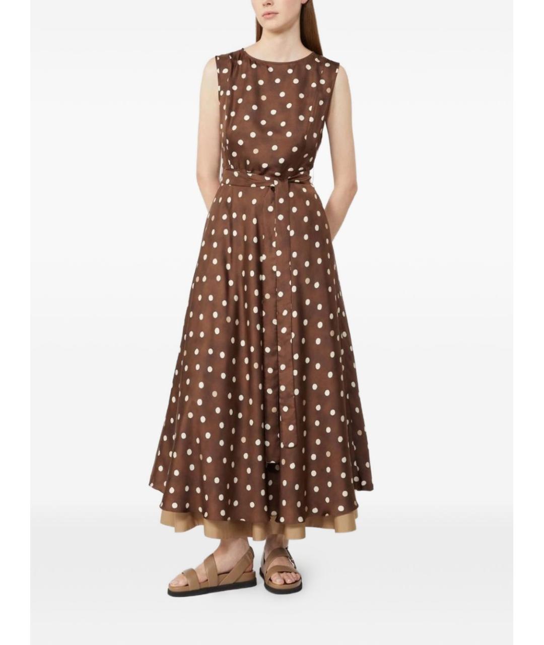'S MAX MARA Коричневое шелковое повседневное платье, фото 5