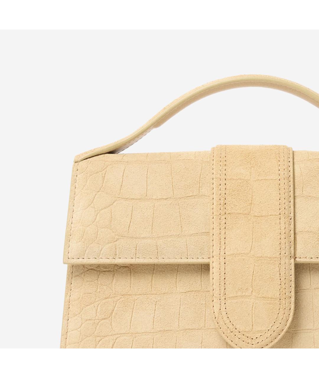 JACQUEMUS Бежевая замшевая сумка с короткими ручками, фото 4