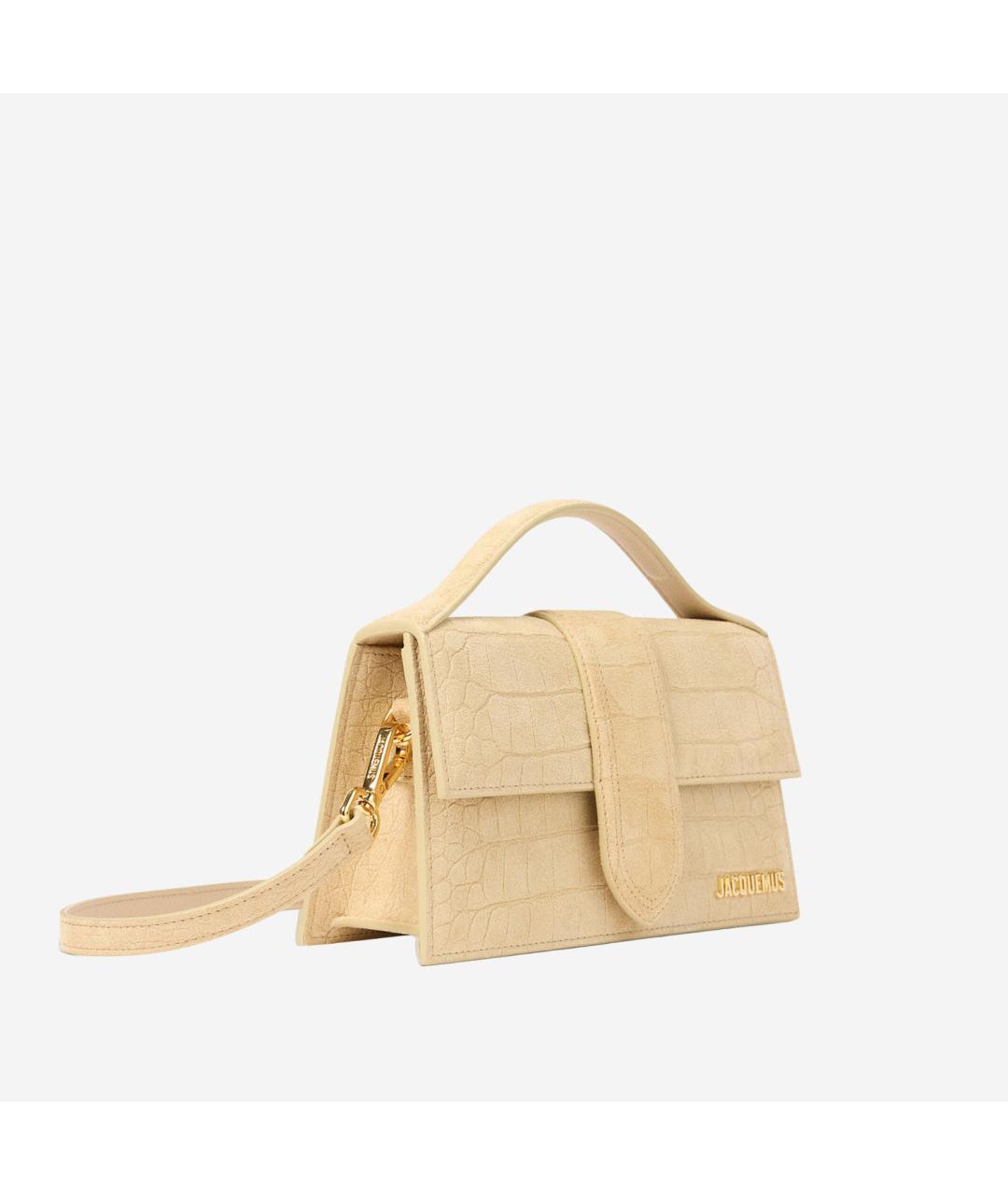 JACQUEMUS Бежевая замшевая сумка с короткими ручками, фото 2