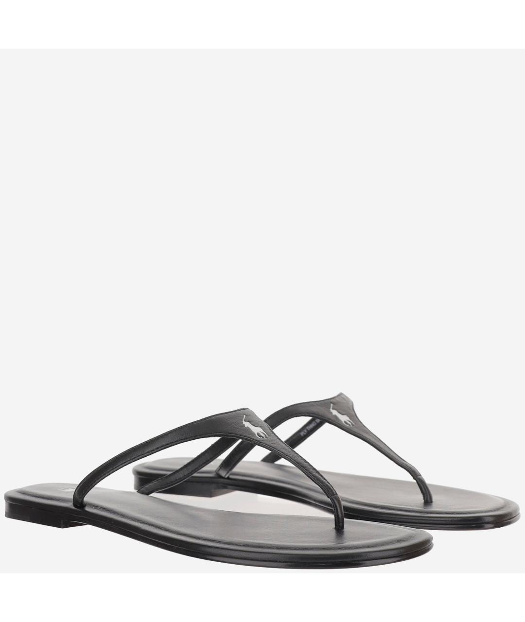 POLO RALPH LAUREN Черные кожаные шлепанцы, фото 3