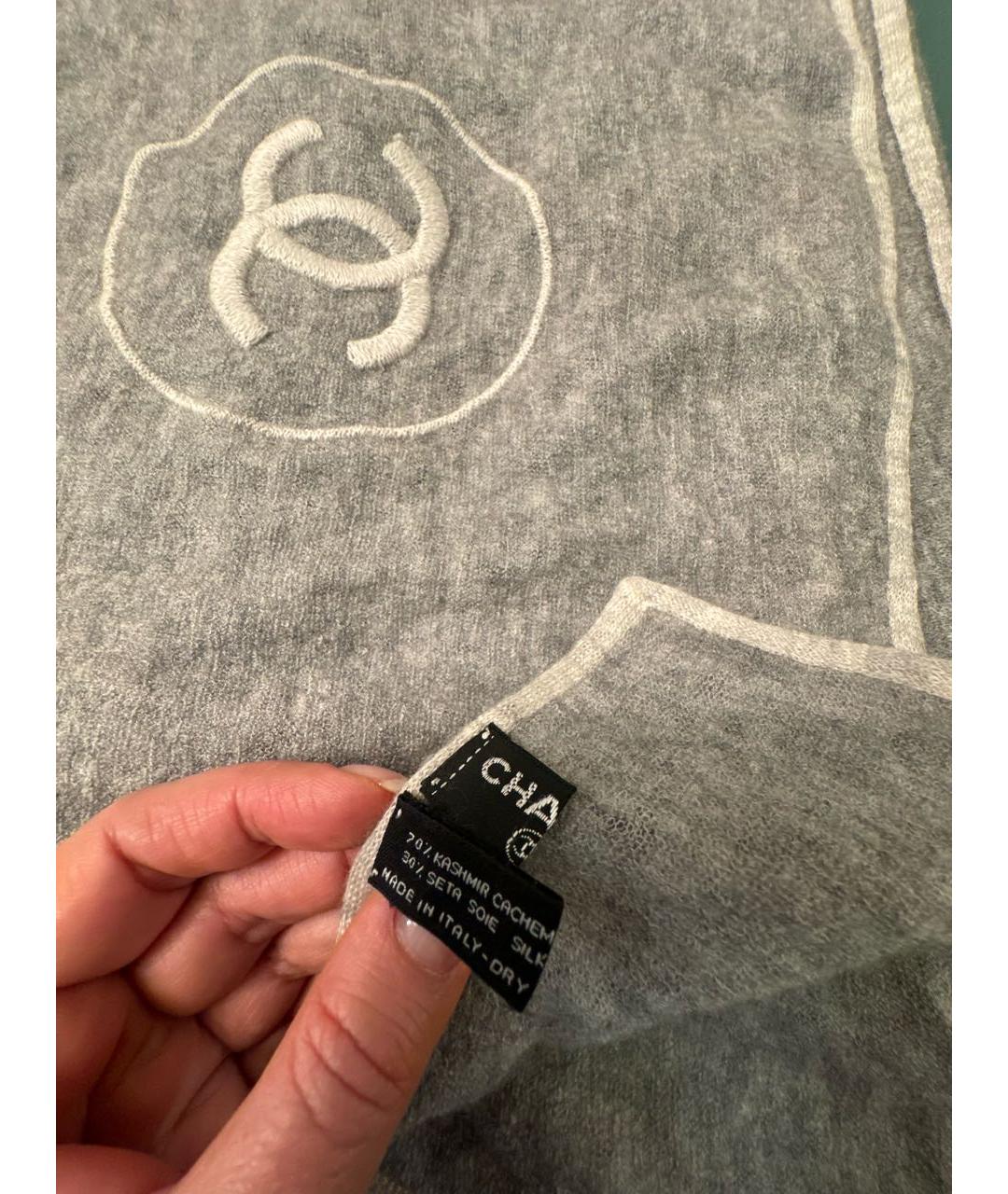 CHANEL Серый кашемировый шарф, фото 2