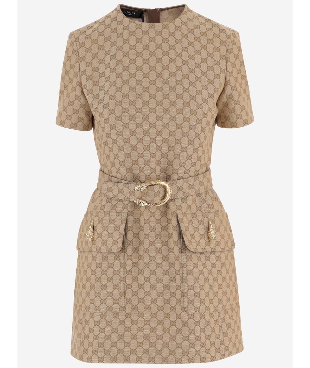 GUCCI Бежевое синтетическое повседневное платье, фото 4