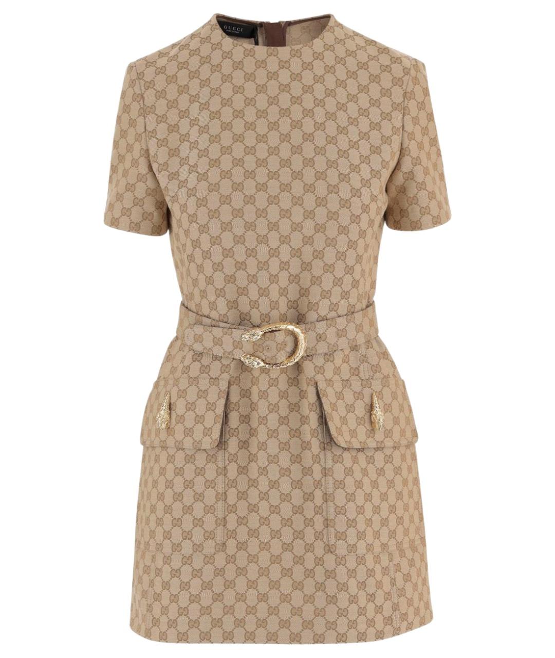 GUCCI Бежевое синтетическое повседневное платье, фото 1