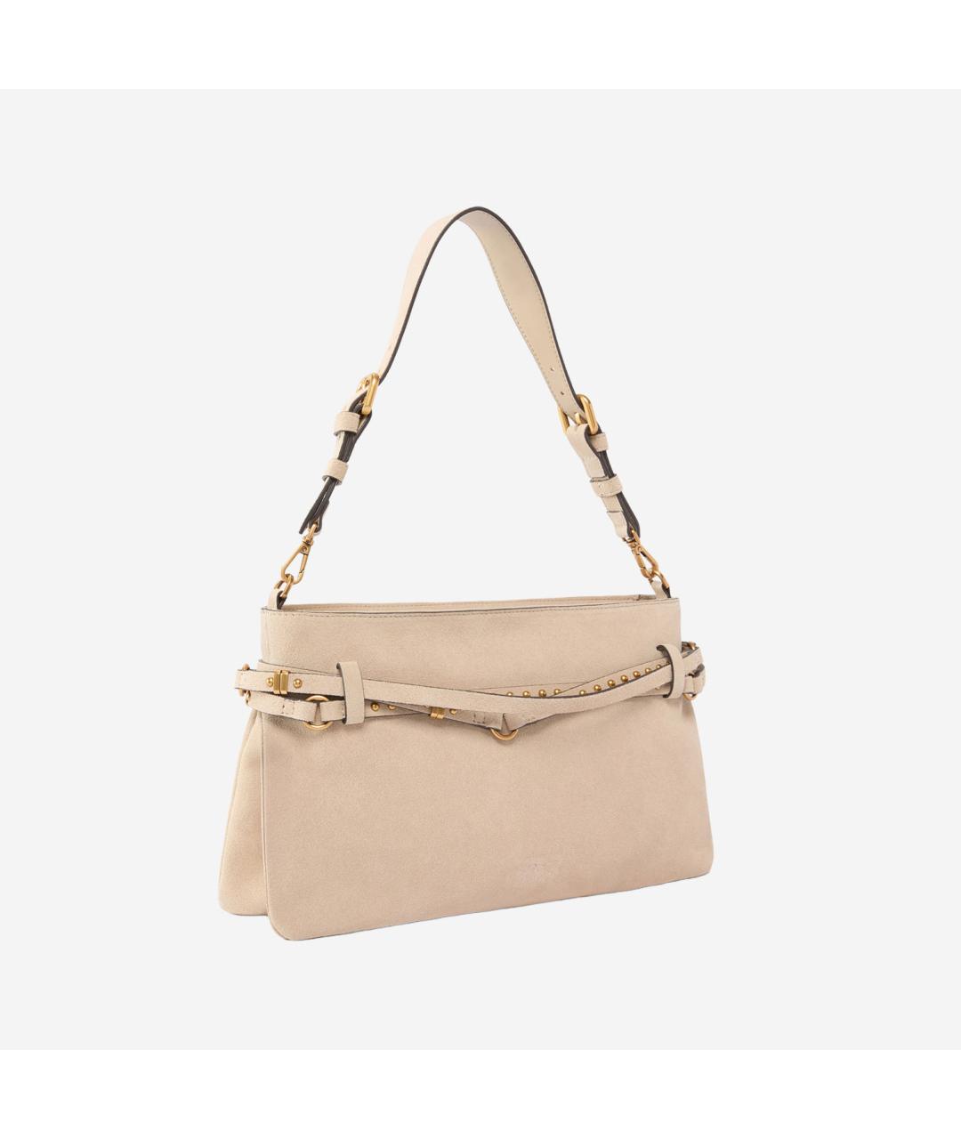 PINKO Бежевая замшевая сумка через плечо, фото 3