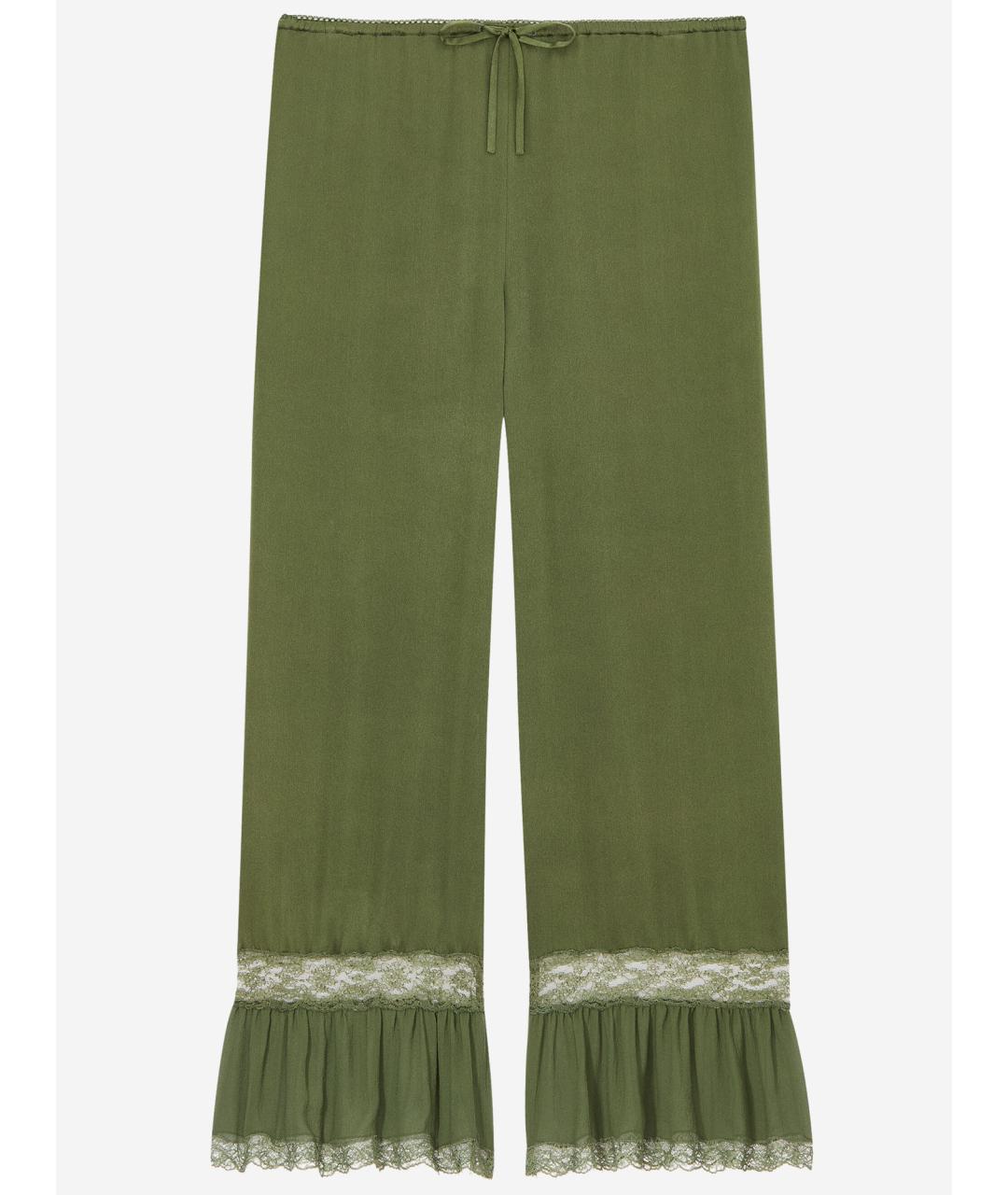 SAINT LAURENT Зеленые шелковые прямые брюки, фото 4