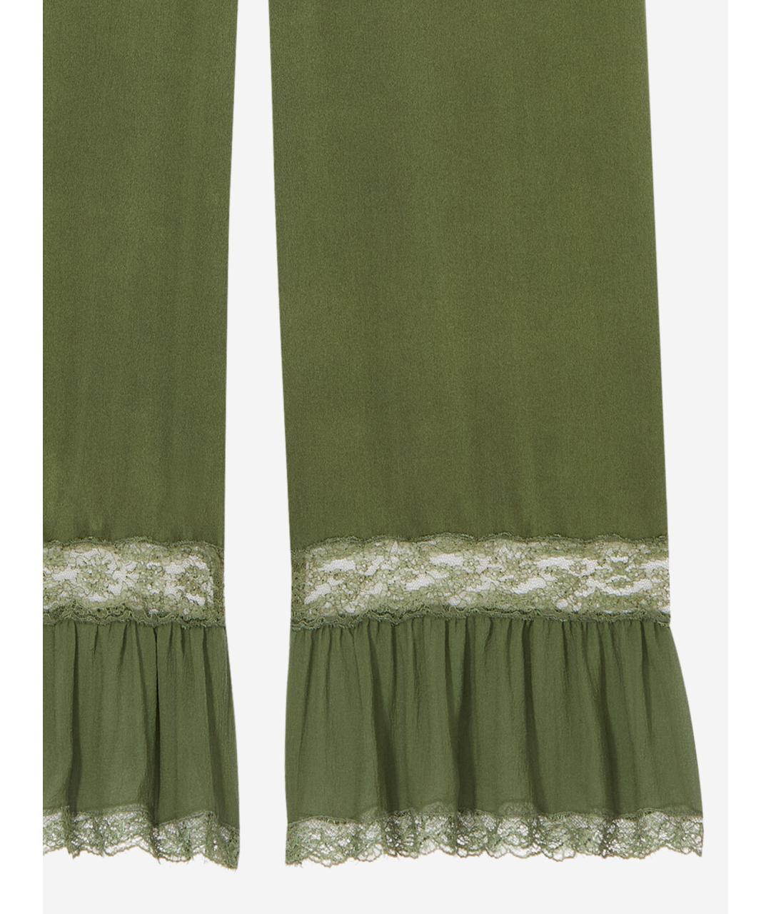 SAINT LAURENT Зеленые шелковые прямые брюки, фото 3