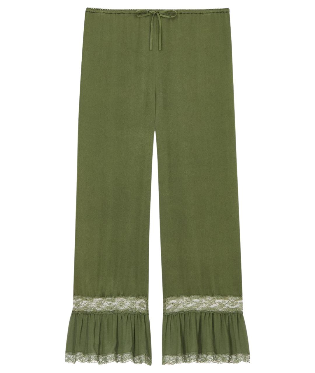 SAINT LAURENT Зеленые шелковые прямые брюки, фото 1