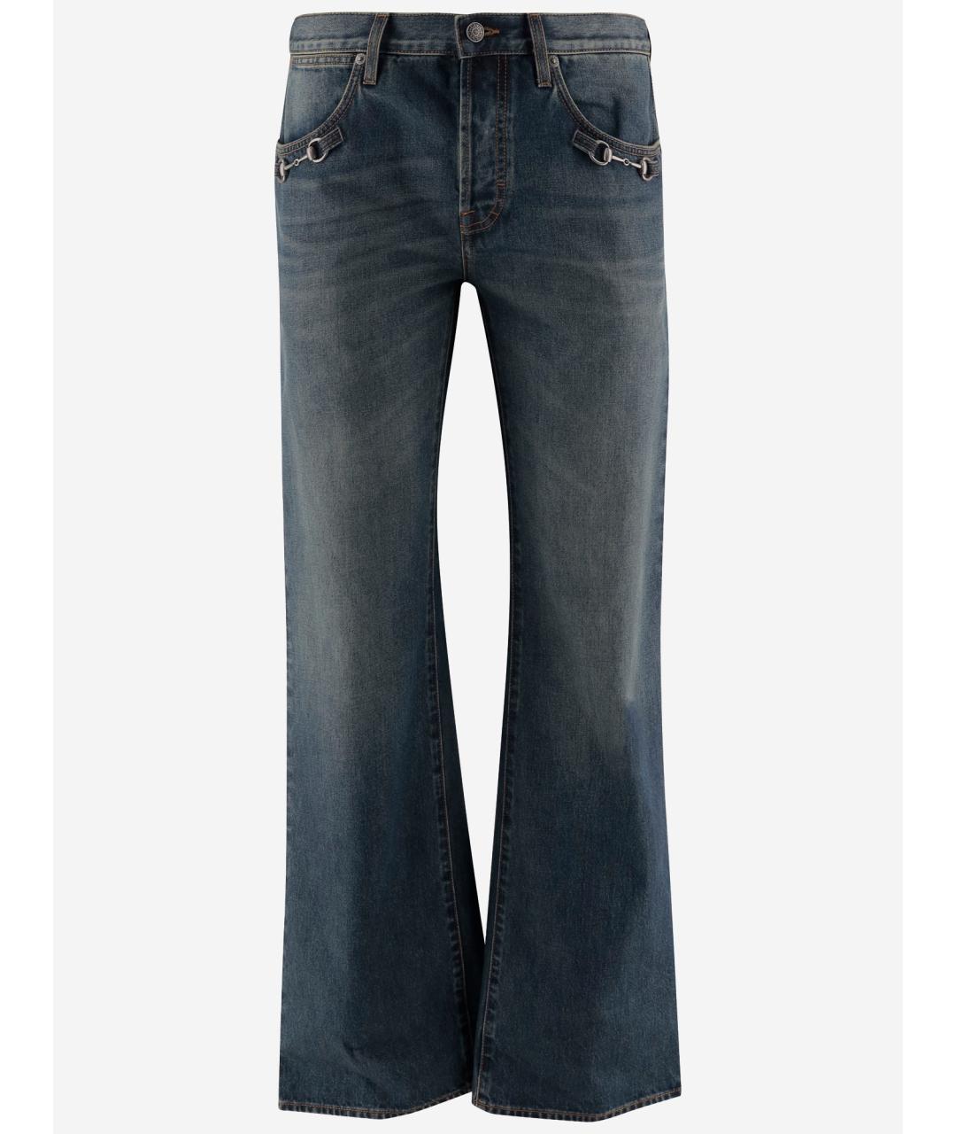 GUCCI Темно-синие хлопковые прямые джинсы, фото 4