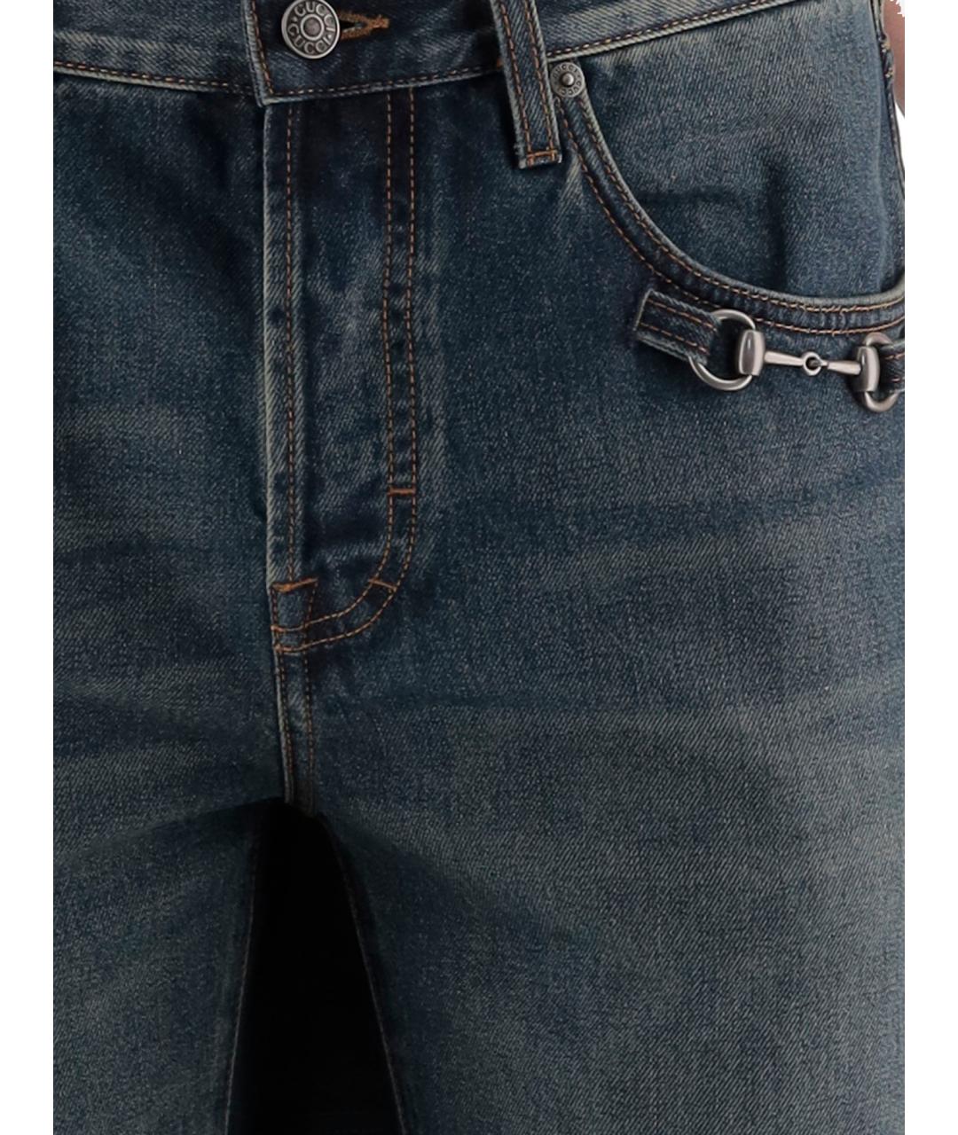 GUCCI Темно-синие хлопковые прямые джинсы, фото 3