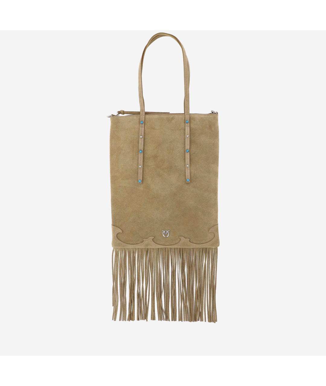 PINKO Бежевая замшевая сумка тоут, фото 5