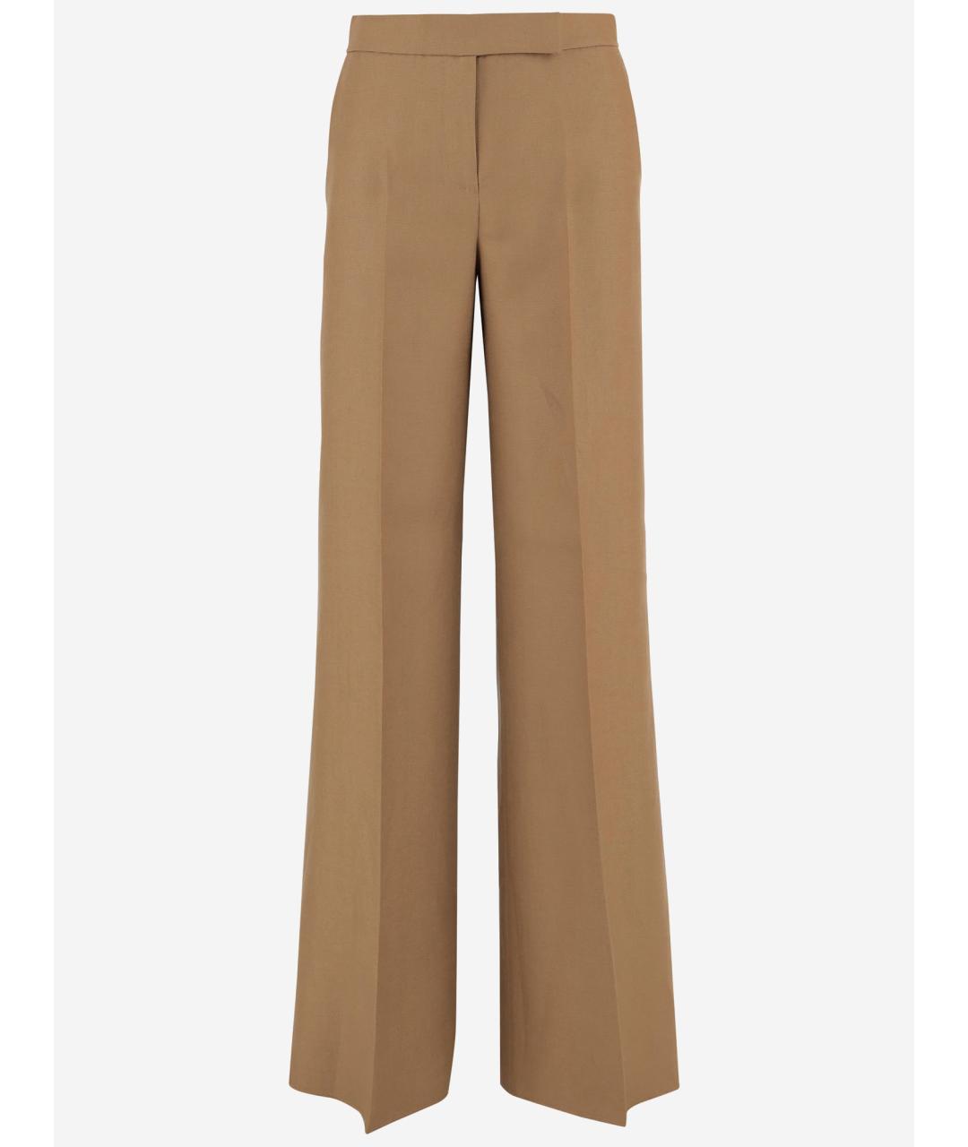 MAX MARA Коричневые льняные прямые брюки, фото 4