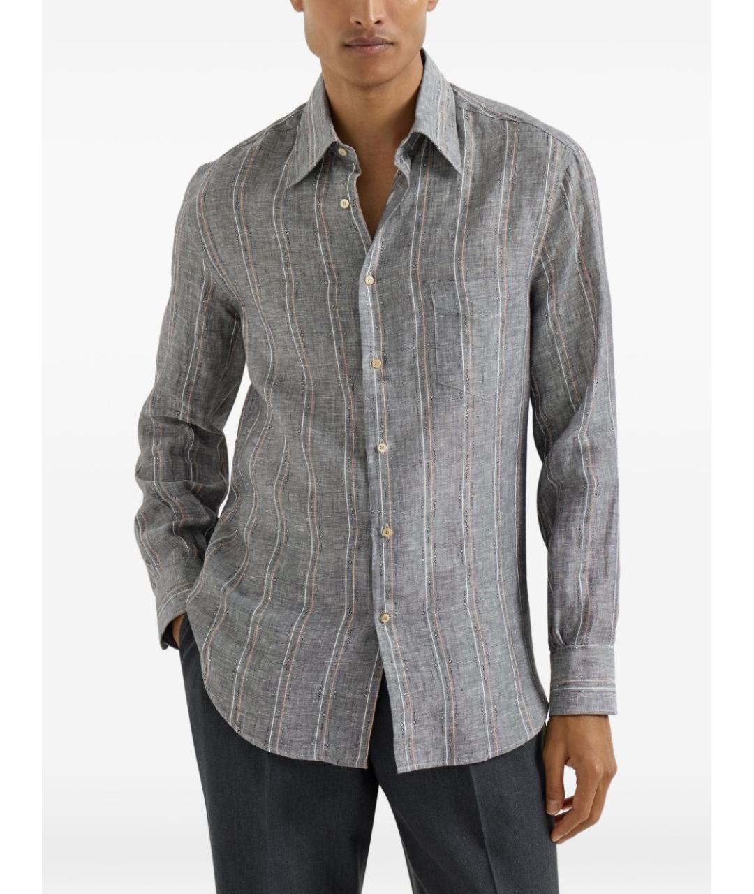 BRUNELLO CUCINELLI Серая льняная кэжуал рубашка, фото 5