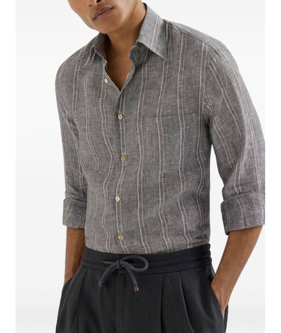 BRUNELLO CUCINELLI Серая льняная кэжуал рубашка, фото 2