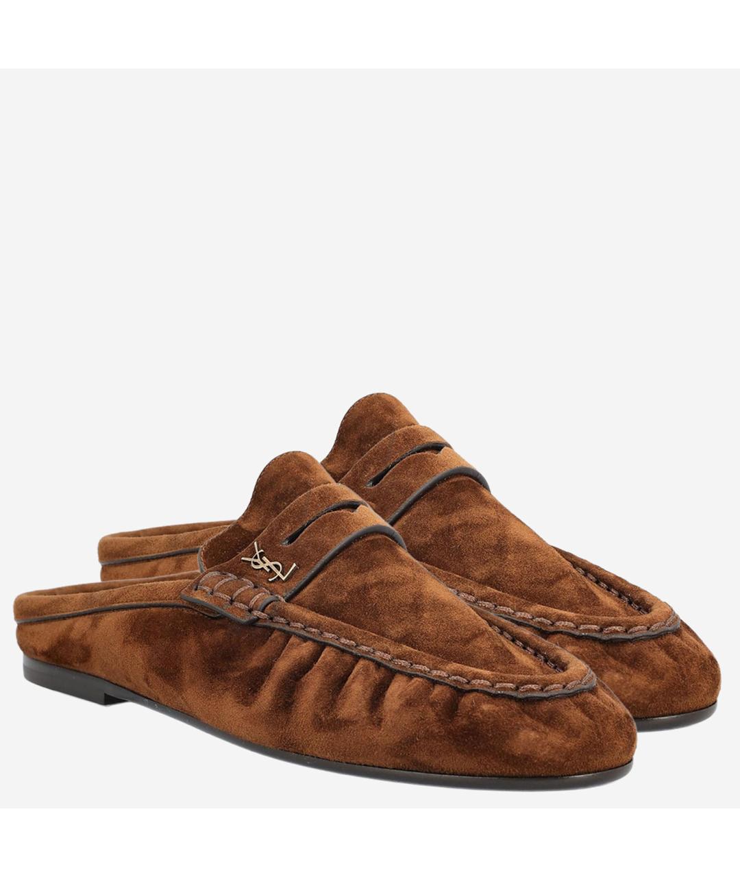 SAINT LAURENT Коричневые замшевые мюли, фото 3