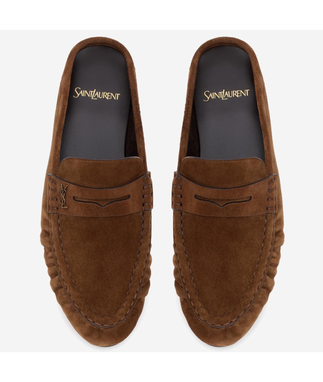 SAINT LAURENT Коричневые замшевые мюли, фото 2